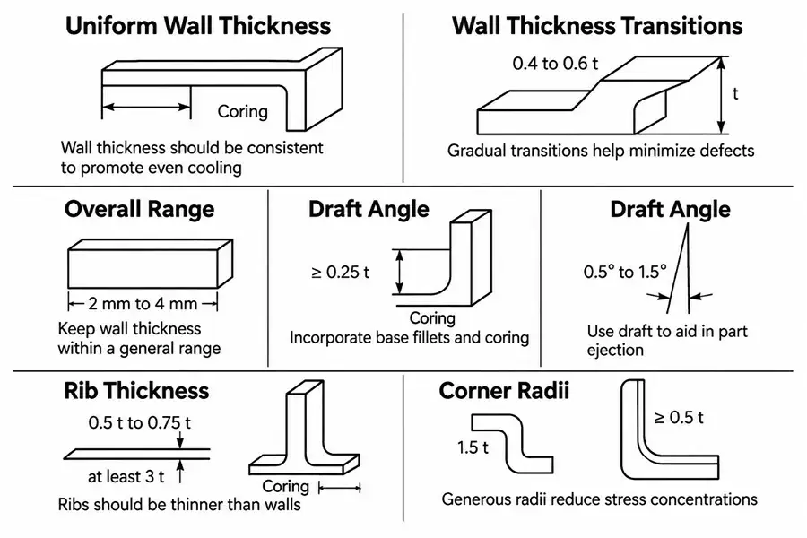 Wall Thickness, Rib, and Draft Design